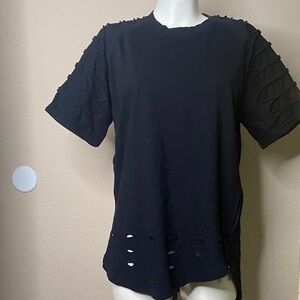 Rebel Minds Y2K Black ripped shredded street tee top shirt M🖤🖤